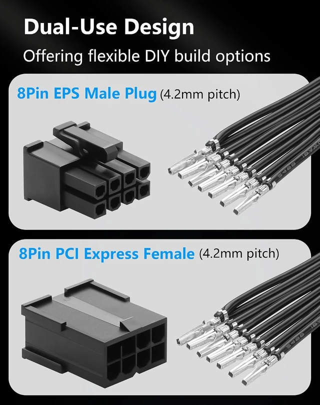 Alt view image 4 of 6 - PCIe 8 Pin (6+2) Male Bare Wire DIY Cabl with 5557/5559 8Pin Connector for PSU C