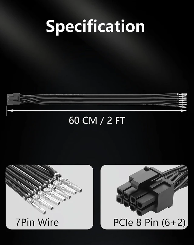 Alt view image 6 of 6 - PCIe 8 Pin (6+2) Male Bare Wire DIY Cabl with 5557/5559 8Pin Connector for PSU C
