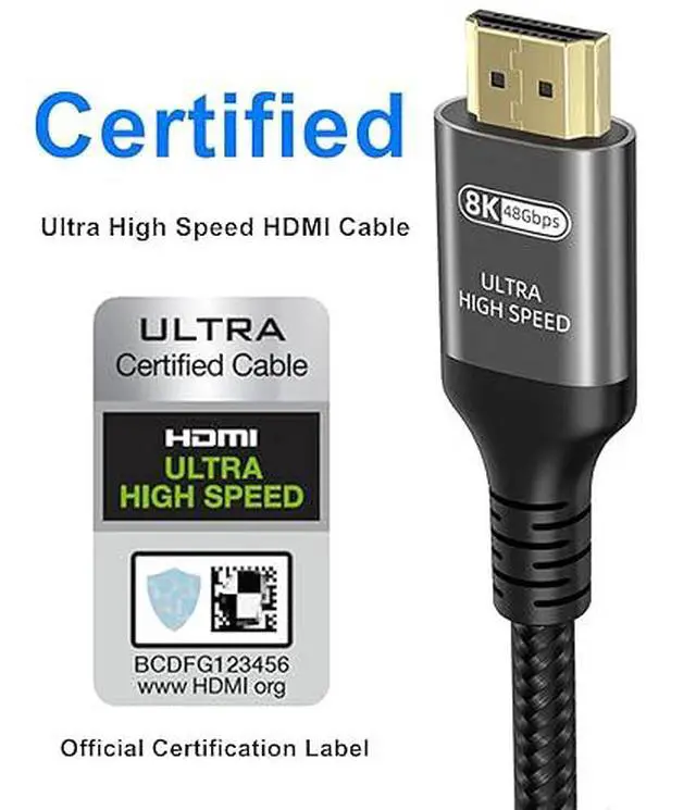 Alt view image 3 of 5 - 10K 8K 4K HDMI Cable 48Gbps 6.6 FT, Certified Ultra High Speed HDMI® Cable 4K 240Hz 144Hz 120Hz 8K60Hz 0.01ms HDR10+ eARC HDCP2.3 Netflix Roku TV PC Monitor Projector PS5 Xbox