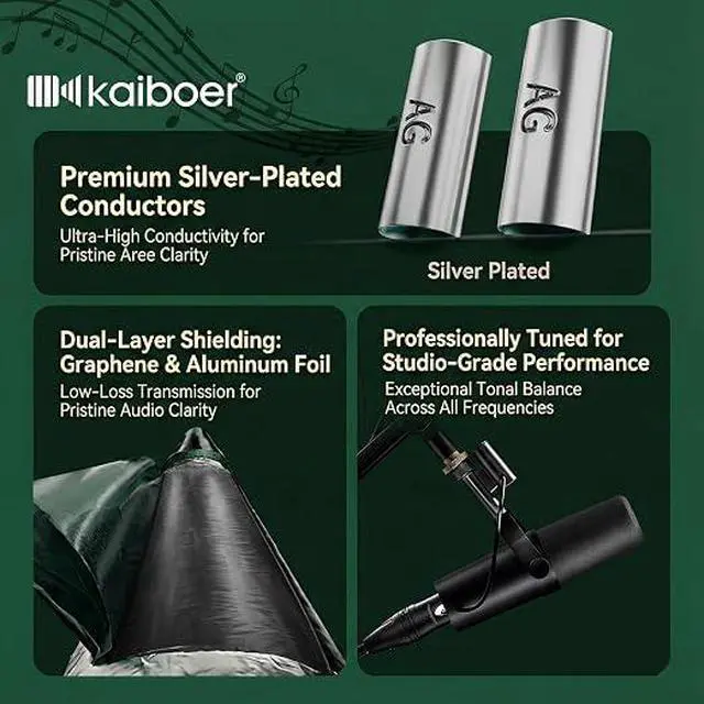 Alt view image 6 of 6 - XLR Cable, Pro-Grade Balanced Audio Cord with 21AWG Silver-Plated Copper, Shielding 95% tinned Copper,Male to Female for Studio, Mixer, Mic, 4.9 Feet, Green