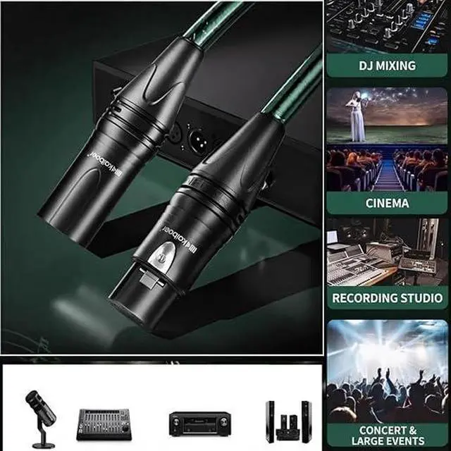 Alt view image 4 of 6 - XLR Cable, Pro-Grade Balanced Audio Cord with 21AWG Silver-Plated Copper, Shielding 95% tinned Copper,Male to Female for Studio, Mixer, Mic, 4.9 Feet, Green