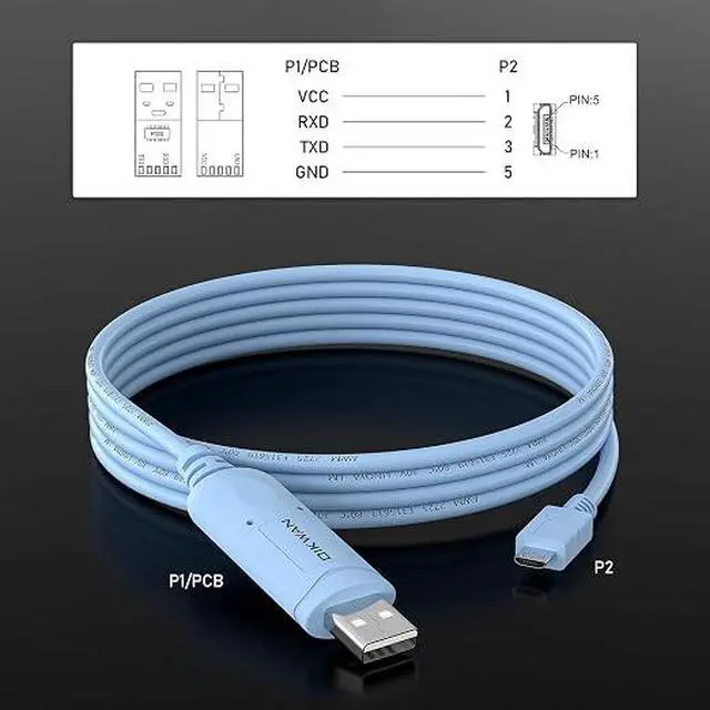 Alt view image 3 of 6 - USB to Micro USB Console Cable with FTDI Chipset, RS232 Serial Port Adapter for Cisco Routers/Switches, PLC, Industrial Control Devices, Compatible with Windows/Mac/Linux (6ft/1.8m)