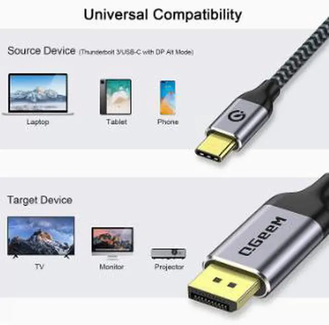Alt view image 5 of 5 - USB-C to DisplayPort Cable 3.9FT (1.2M), 4K@60Hz Type-C to DP Cable, 2K@165Hz High Refresh Rate Video Cable, Nylon Braided DisplayPort Adapter, Gold-Plated Connector for MacBook Pro