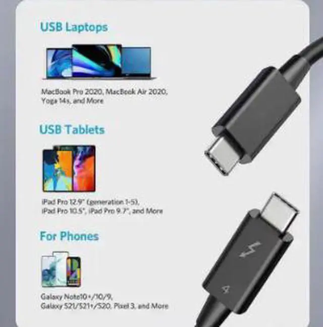 Alt view image 4 of 5 - Thunderbolt 4 Cable 2.3FT (0.7M), USB4 Type-C Cable, 40Gbps High Speed Data Transfer, 100W PD Fast Charging, 8K@60Hz Video Support