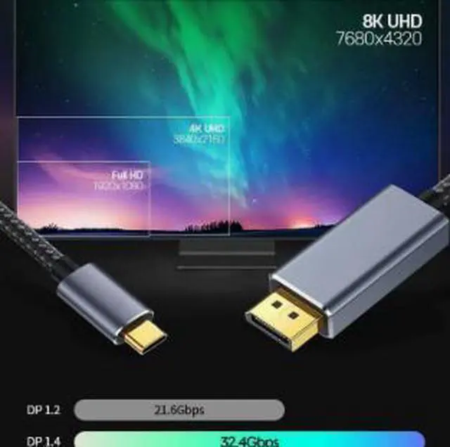 Alt view image 2 of 4 - USB-C to DisplayPort Cable 9.8FT (3M), 8K@60Hz Type-C to DP Video Cable, DisplayPort Alternate Mode Cable, High Resolution Display Adapter for Laptop