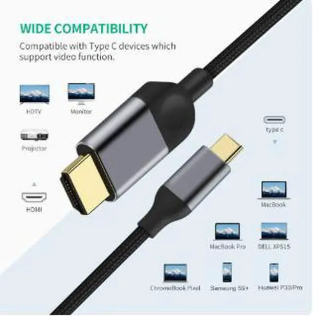 Alt view image 2 of 5 - USB-C to HDMI Cable 9.8FT (3M), 4K@30Hz Type-C to HDMI Video Cable, USB-C Display Adapter Cable for Laptop