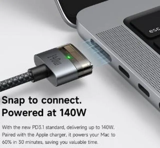 Alt view image 3 of 4 - USB-C to MagSafe 3 Cable 6.6FT (2M), 140W PD 3.1 Fast Charging Cable, Magnetic Charging Cable for MacBook Pro/Air, Aluminum Alloy Connector with Nylon Braided Design