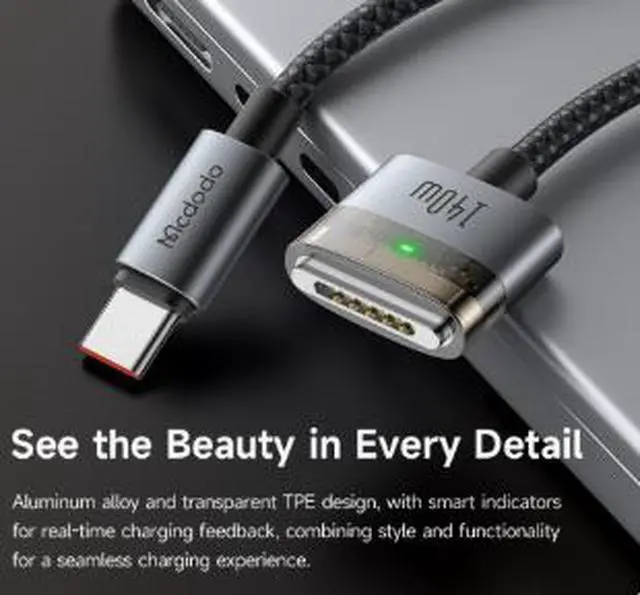 Alt view image 4 of 4 - USB-C to MagSafe 3 Cable 6.6FT (2M), 140W PD 3.1 Fast Charging Cable, Magnetic Charging Cable for MacBook Pro/Air, Aluminum Alloy Connector with Nylon Braided Design