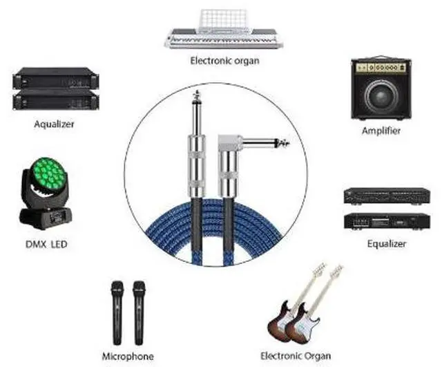 Alt view image 2 of 5 - 6.35mm Audio Cable 16.4FT (5M), 1/4 Inch TS Male to Male Instrument Cable, Stereo Audio Connection Cable for Amplifier, Speaker, Mixer, Guitar, Recording & Studio Equipment Blue