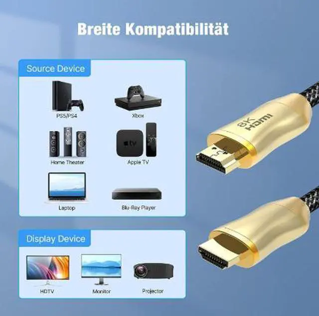 Alt view image 4 of 4 - Ultra High Speed HDMI 2.1 Cable 9.8FT (3M), 48Gbps 8K@60Hz 4K@120Hz HDMI Cable with HDR, eARC, 3D, Ethernet for Gaming Console, PC, TV, Monitor & Projector