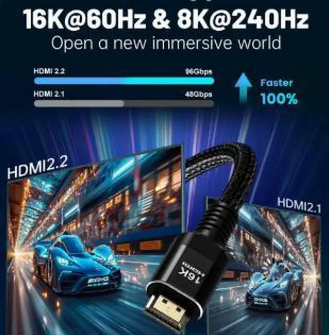 Alt view image 4 of 5 - Ultra High Speed HDMI 2.2 Cable 9.8FT (3M), 96Gbps 16K@60Hz 8K@240Hz HDMI Cable with VRR, QMS, ALLM, QFT for Gaming PC, Monitor, TV, Projector & Game Console