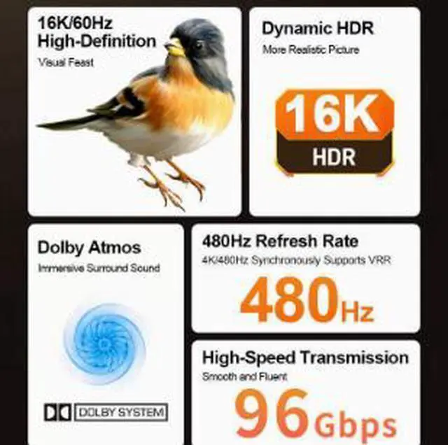 Alt view image 4 of 5 - Ultra High Speed HDMI Cable 16.4FT (5M), 8K 16K HDMI Cable with eARC, QMS, Dolby Atmos, 7.1/5.1 Channel Audio Support for PC, Laptop, TV, Monitor, Projector & Game Console