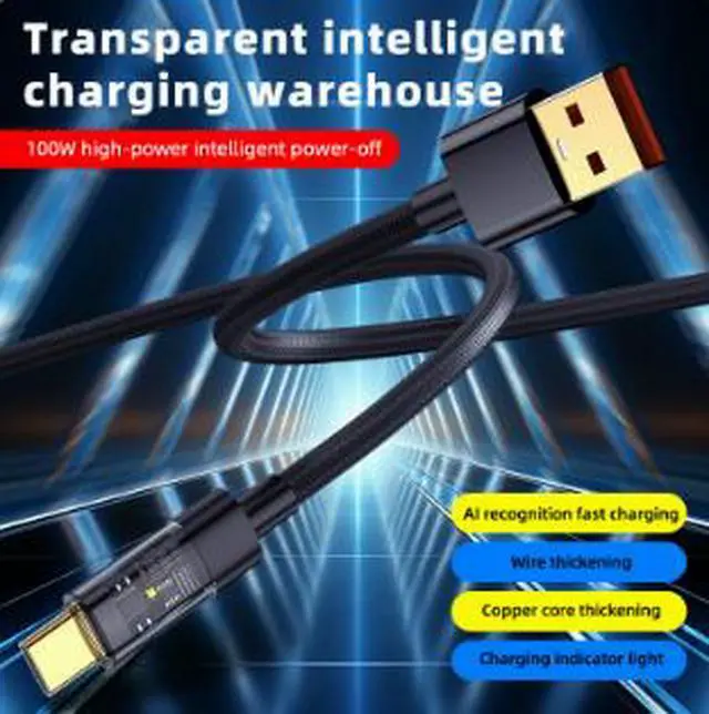 Alt view image 4 of 5 - USB-A to USB-C Charging Cable 6.6FT (2M), 100W Fast Charging Cable with Smart Power-Off Function, Gold-Plated Connector, Nylon Braided Data Cable for Huawei, Honor, Xiaomi & Android Devices