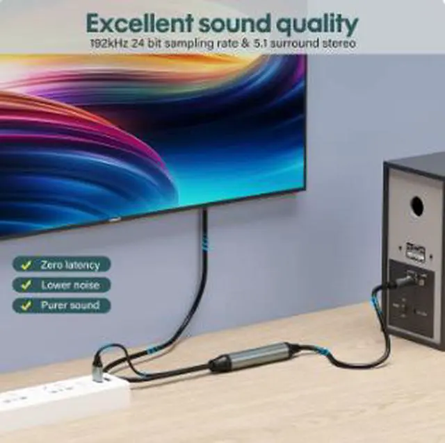 Alt view image 3 of 4 - Optical Fiber to 3.5mm AUX Audio Cable 4FT (1.22M), SPDIF Digital to Analog Audio Converter Cable with DAC Chip, Gold-Plated Connector for TV, Projector, Speaker & Audio Devices