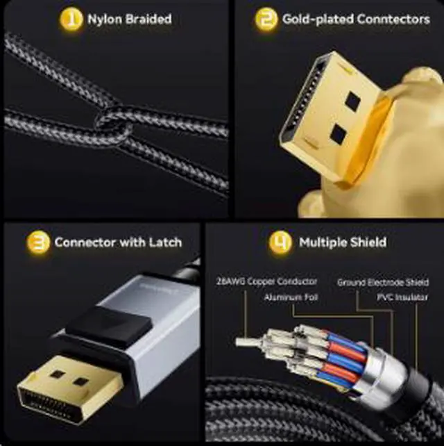 Alt view image 2 of 5 - HDMI to DisplayPort Cable 3.3FT (1M), 4K@60Hz Active Video Converter Cable with Gold-Plated Connectors, Nylon Braided Design for Laptop, PC, Monitor & Display