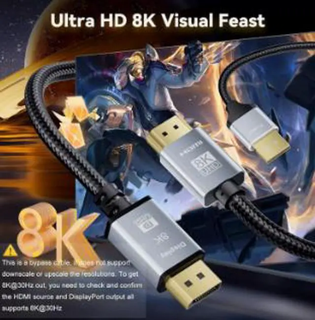 Alt view image 4 of 5 - HDMI to DisplayPort Cable 3.3FT (1M), 4K@60Hz Active Video Converter Cable with Gold-Plated Connectors, Nylon Braided Design for Laptop, PC, Monitor & Display
