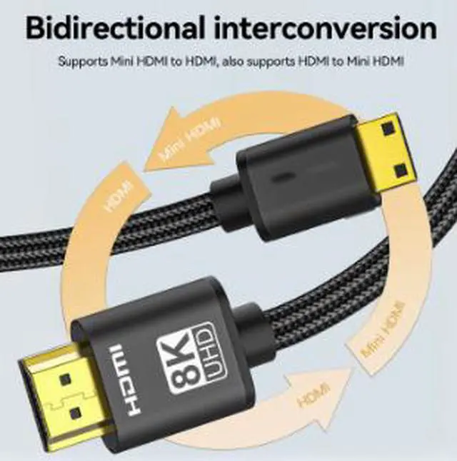 Alt view image 3 of 5 - Mini HDMI to HDMI Cable 9.8FT (3M), Bidirectional High Speed 8K Ultra HD Cable for Camera, Tablet, Projector, Monitor, TV & Video Devices