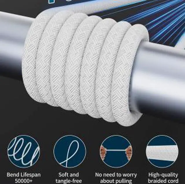 Alt view image 4 of 6 - USB-C to MagSafe 3 Cable 6.6FT (2M), 140W PD Fast Charging Cable with Rotatable Magnetic Connector for MacBook Pro Laptop, Compatible with USB-C Power Adapter