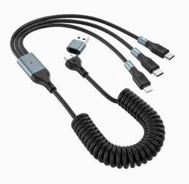 Main image of Retractable Car Charger Cable 5FT (1.5M), 3-in-1 USB Charging Cable with LED Light, 65W Fast Charging Support for iPhone, USB-C Devices & Android Phones