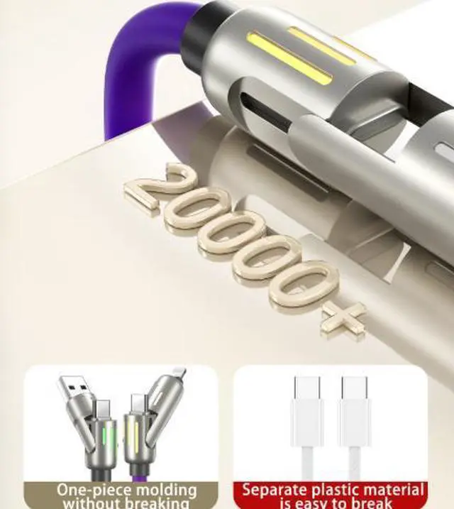 Alt view image 4 of 4 - 4-in-1 Fast Charging Cable 4FT (1.2M), 240W PD Quick Charge Multi-Function USB Cable with Tinned Copper Core for iPhone, Android, USB-C Devices & More