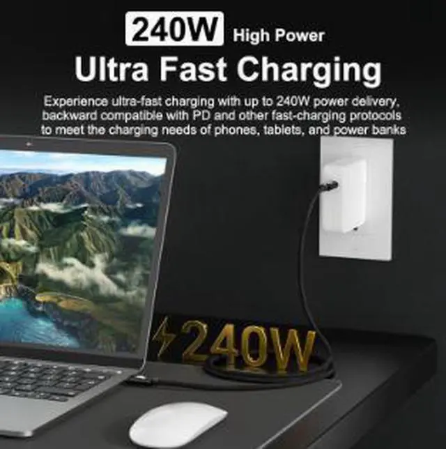 Alt view image 2 of 4 - USB-C Cable 6.6FT (2M), USB 3.2 Gen 2x2 Full-Function Cable 20Gbps Data Transfer, PD 240W Fast Charging, 4K@60Hz Video Output with Gold-Plated Connector