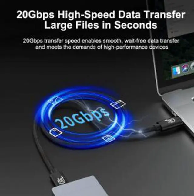Alt view image 3 of 4 - USB-C Cable 6.6FT (2M), USB 3.2 Gen 2x2 Full-Function Cable 20Gbps Data Transfer, PD 240W Fast Charging, 4K@60Hz Video Output with Gold-Plated Connector