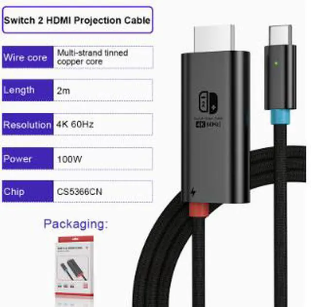 Alt view image 2 of 5 - USB-C to HDMI Adapter Cable 6.6FT (2M), 4K@60Hz Video Converter Cable with Aluminum Alloy Shell for Laptop, Phone, Tablet & Game Console