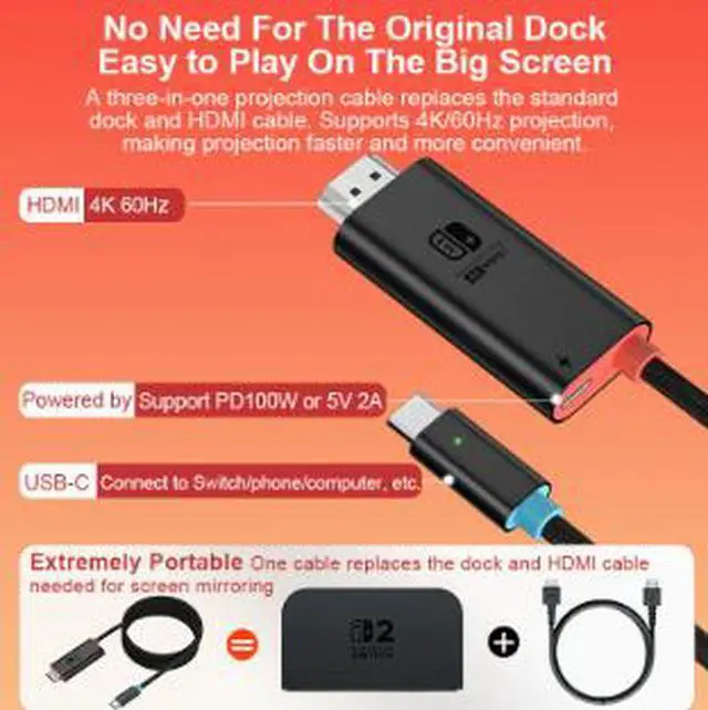 Alt view image 5 of 5 - USB-C to HDMI Adapter Cable 6.6FT (2M), 4K@60Hz Video Converter Cable with Aluminum Alloy Shell for Laptop, Phone, Tablet & Game Console