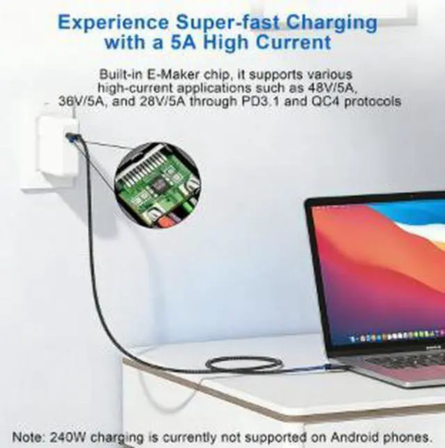 Alt view image 3 of 4 - USB-C Cable 10FT (3M), USB 2.0 Type-C Charging & Data Transfer Cable, PD 240W 5A Fast Charging Cord with Tinned Copper Core for Laptop, Phone & Tablet