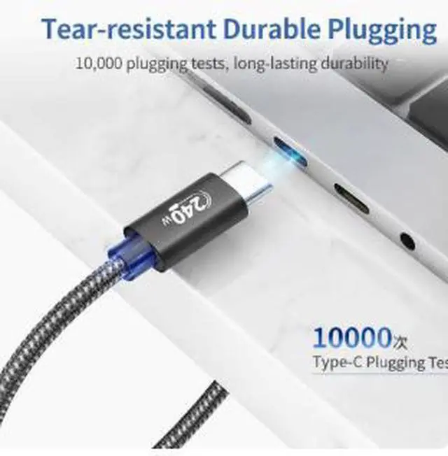 Alt view image 4 of 4 - USB-C Cable 10FT (3M), USB 2.0 Type-C Charging & Data Transfer Cable, PD 240W 5A Fast Charging Cord with Tinned Copper Core for Laptop, Phone & Tablet