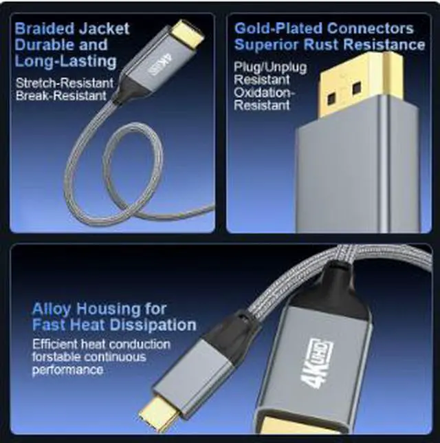 Alt view image 2 of 4 - USB-C to HDMI Adapter Cable 10FT (3M), 4K@60Hz Video Converter Cable with Aluminum Alloy Shell, Braided Jacket for Laptop, Phone, Tablet & Monitor