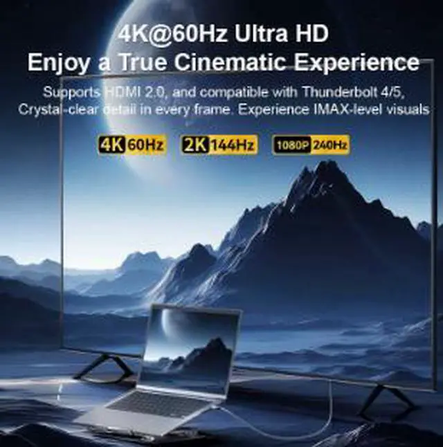 Alt view image 3 of 4 - USB-C to HDMI Adapter Cable 10FT (3M), 4K@60Hz Video Converter Cable with Aluminum Alloy Shell, Braided Jacket for Laptop, Phone, Tablet & Monitor