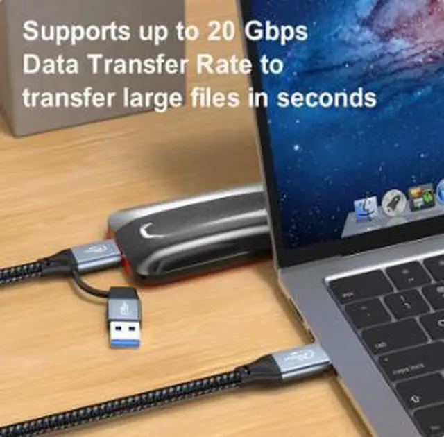 Alt view image 3 of 4 - 2-in-1 USB-C Cable 5FT (1.5M), USB 3.2 Full-Function Type-C Cable 20Gbps Data Transfer, 100W PD Fast Charging, 4K@60Hz Video Output with Aluminum Alloy Housing