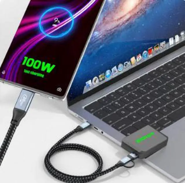 Alt view image 4 of 4 - 2-in-1 USB-C Cable 5FT (1.5M), USB 3.2 Full-Function Type-C Cable 20Gbps Data Transfer, 100W PD Fast Charging, 4K@60Hz Video Output with Aluminum Alloy Housing