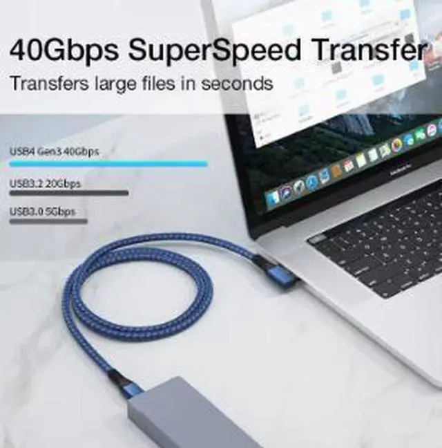 Alt view image 3 of 5 - USB4 Type-C Cable 3.3FT (1M), L-Shaped USB-C Cable 40Gbps High Speed Data Transfer Compatible with Thunderbolt 4, Braided Cable for Laptop, SSD & Docking Station