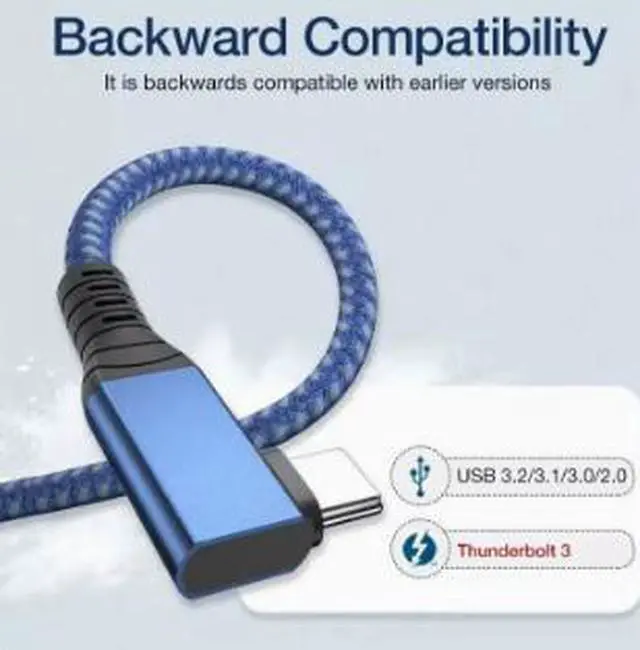 Alt view image 4 of 5 - USB4 Type-C Cable 3.3FT (1M), L-Shaped USB-C Cable 40Gbps High Speed Data Transfer Compatible with Thunderbolt 4, Braided Cable for Laptop, SSD & Docking Station