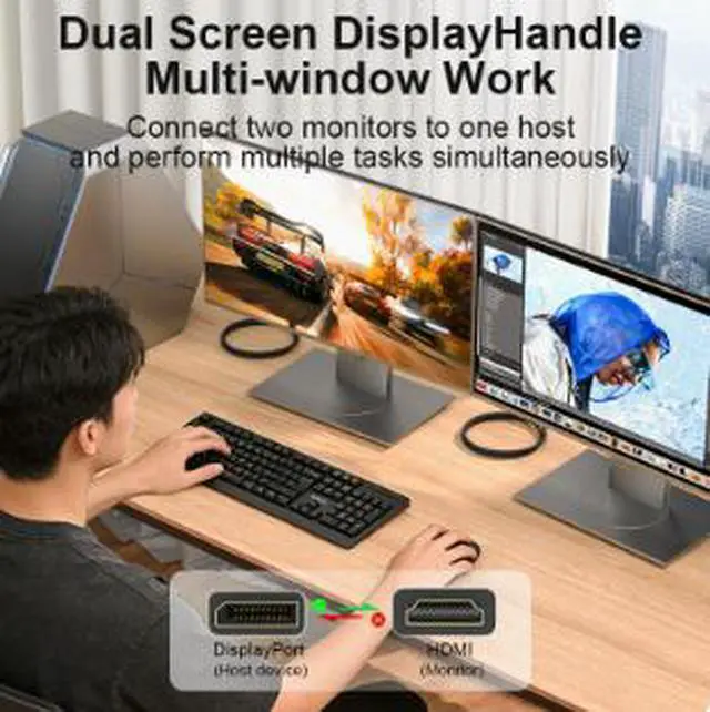 Alt view image 3 of 4 - DisplayPort to HDMI Cable 6.6FT (2M), Uni-Directional DP Male to HDMI Male Adapter Cable Supports 4K@120Hz, 8K@30Hz with Aluminum Alloy Shell for PC Monitor & TV
