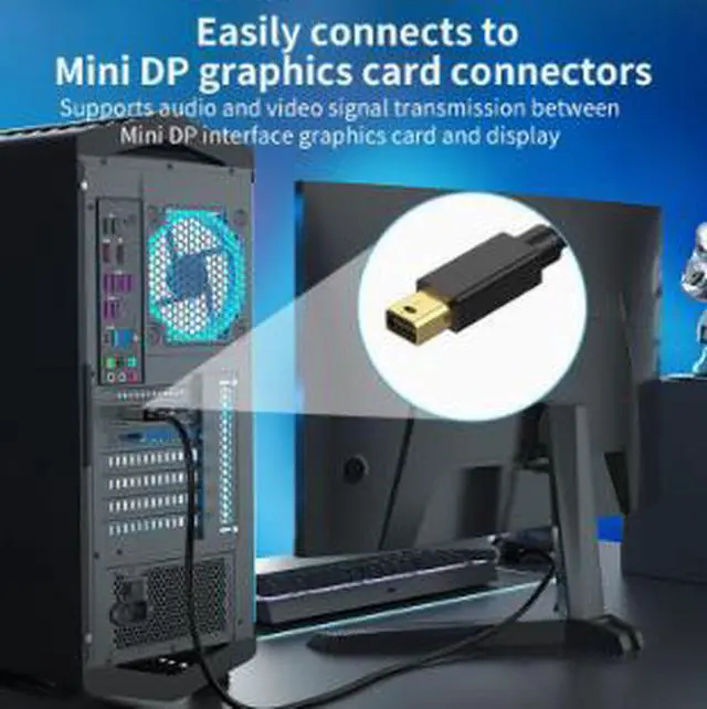 Alt view image 3 of 4 - Mini DisplayPort 2.1 Cable 6.6FT (2M), Mini DP Male to Male Cable 80Gbps High Speed Supports 16K@30Hz, Gold-Plated Connector for Monitor, Laptop & Display Devices