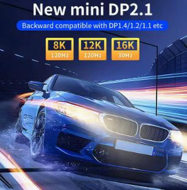 Alt view image 4 of 4 - Mini DisplayPort 2.1 Cable 6.6FT (2M), Mini DP Male to Male Cable 80Gbps High Speed Supports 16K@30Hz, Gold-Plated Connector for Monitor, Laptop & Display Devices