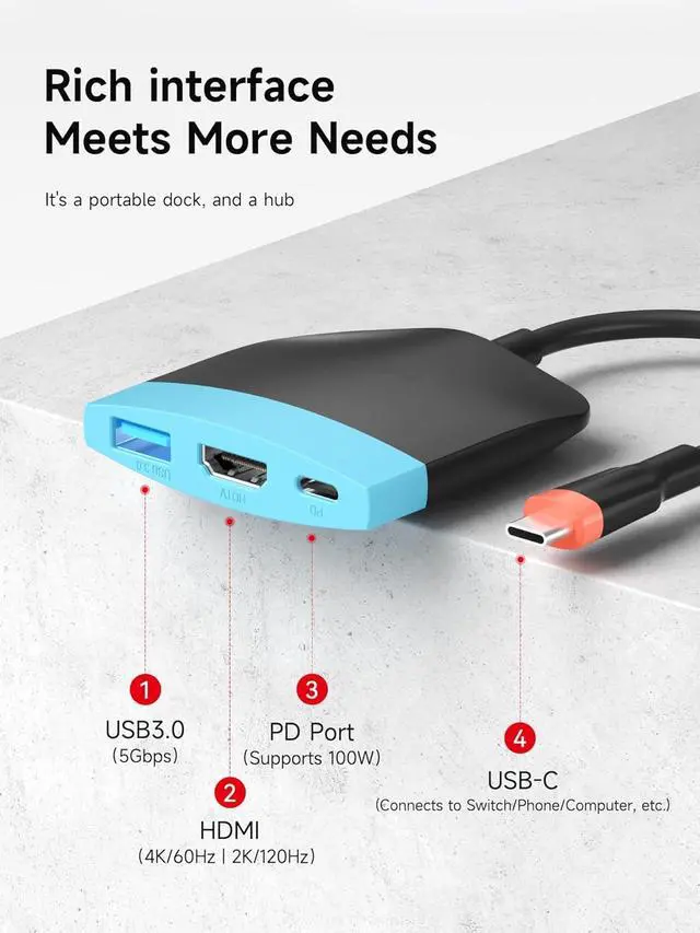 Alt view image 5 of 7 - Hagibis Switch2 Dock for Switch 1/2/OLED, Portable TV Dock Charging Docking Station with HDMI and USB 3.0 Port Replacement Base Dock Set Type C to HDMI TV Adapter for MacBook Pro Air