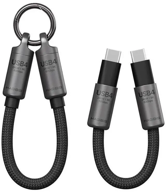 Main image of USB4 Cable Portable Keychain 0.5ft, 80Gpbs 240W 8K@60Hz Short C to C Cable Lanyard Type-C Cable for iPhone 17 16 15 Pro Max, iPad Pro, Thunderbolt 5/4/3, External SSD