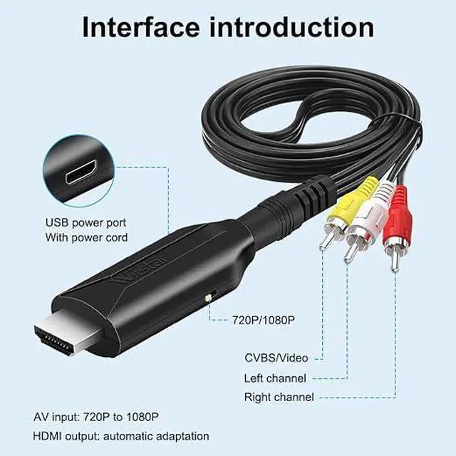 Alt view image 4 of 5 - Composite AV/RCA CVBS to HDMI Cable Adapter (Male) 1080P Video Audio Converter Mini AV2HDMI Adapter Converter Box PAL/NTSC for TV/PC/ PS3/ STB/Xbox HDTV Projector
