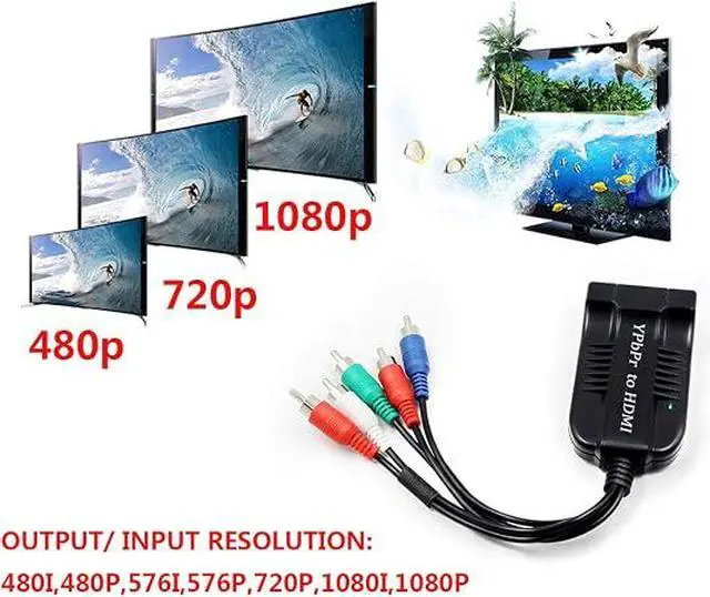 Alt view image 5 of 6 - Male Component to HDMI Converter, 5RCA Component RGB YPbPr to HDMI Converter Supports 1080P