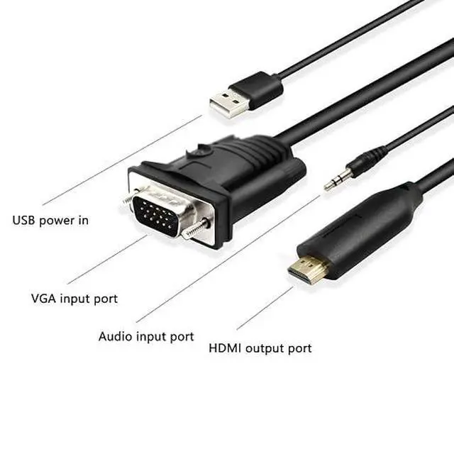 Alt view image 3 of 6 - 1.8m Male VGA to Male HDMI Converter Adapter cablewith 1080P HD Video Converter Cord with 3.5mm Audio Cable & USB Power Cable for Old PC to New TV/Monitor/Projector