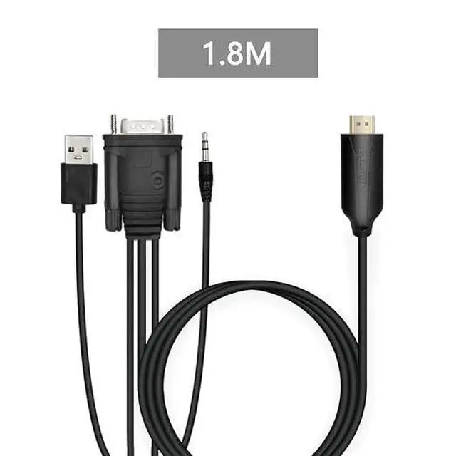 Alt view image 6 of 6 - 1.8m Male VGA to Male HDMI Converter Adapter cablewith 1080P HD Video Converter Cord with 3.5mm Audio Cable & USB Power Cable for Old PC to New TV/Monitor/Projector