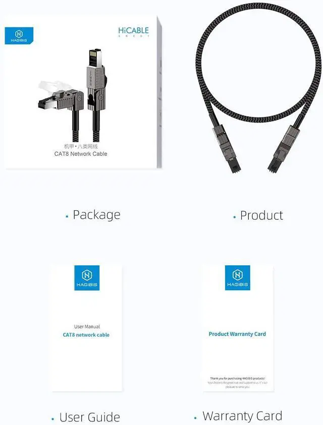 Alt view image 6 of 7 - CAT8 Ethernet Cable, Hagibis 360° LAN Network Cable with Zinc Alloy RJ45, Braided 24AWG 40Gbps 2000Mhz Patch Cord High Speed for Gaming, PS4, Xbox, Modem, Router, PC, Laptop