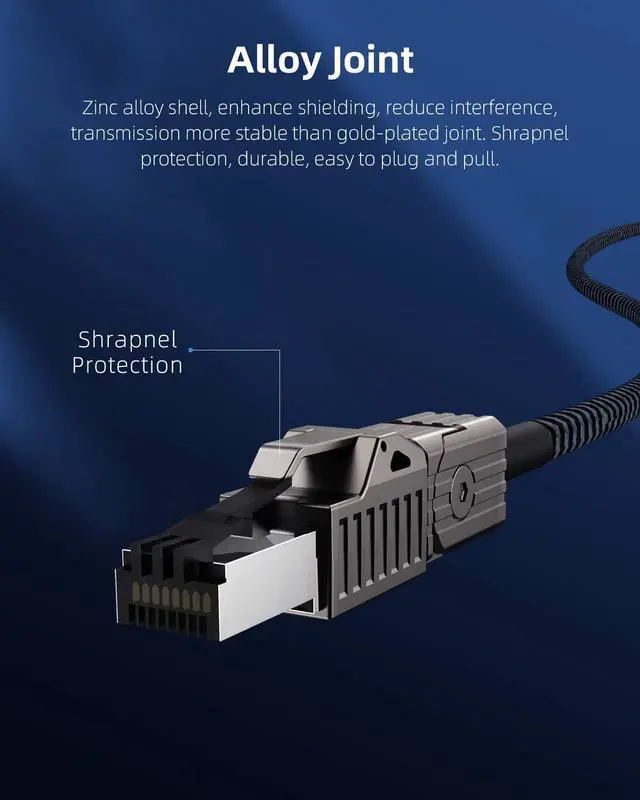 Alt view image 4 of 7 - CAT8 Ethernet Cable, Hagibis 360° LAN Network Cable with Zinc Alloy RJ45, Braided 24AWG 40Gbps 2000Mhz Patch Cord High Speed for Gaming, PS4, Xbox, Modem, Router, PC, Laptop