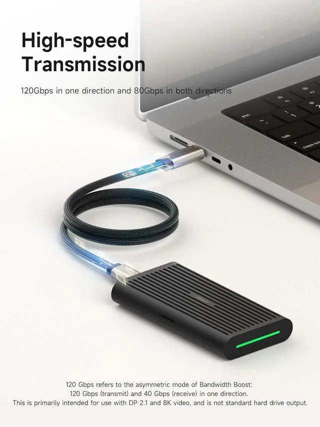 Alt view image 5 of 7 - TBT5 Cable (Intel Certified), 120Gbps Data Transfer, 240W Fast Charging, 16K@60Hz Display USB-C Cable, for Thunderbolt 5/4/3, USB4, iPhone 17/16/15, MacBook, Laptops (Titanium, 3.3ft)