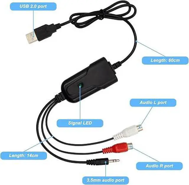 Alt view image 3 of 5 - USB Audio Capture Card Grabber for Window 10/11/8/7 / 2000/XP and Vista, Seven,Audio Grabber for Vinyl Cassette Tapes,MD, Phono to Digital MP3 Converter from 3.5mm and R/L Audio Connector