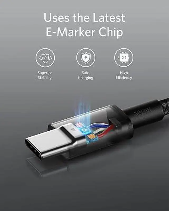 Alt view image 3 of 5 - USB C to USB C Cable, 2-Pack 6 FT (1.8 m) Type C 100W Charger Cord, Fast Charging for iPhone 17 Series, MacBook Pro 2020, Pixel, and More (Black, Not for Video Output)